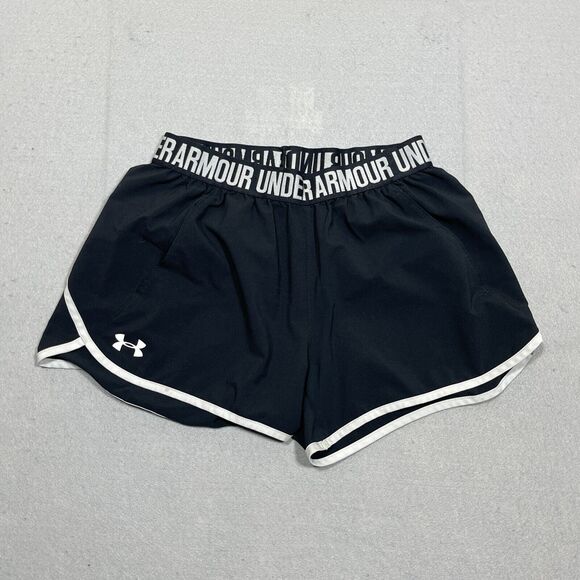 Under Armour Running Shorts XS Black White Athletic Underwear Logo Waistband - Picture 1 of 9